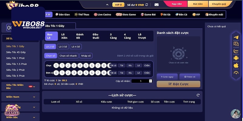 Nhiều game xổ số hấp dẫn tại Wibo88