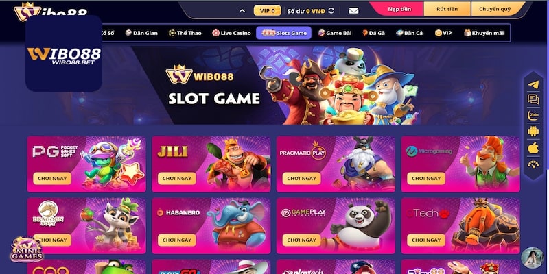 Nhiều sảnh game slot chất lượng tại Wibo88