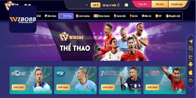 Các sảnh game thể thao tại Wibo88 online